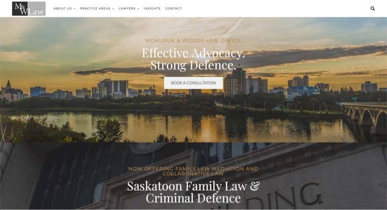 Screenshot of Mokuruk and Woods website designed in Saskatoon by Becker Design