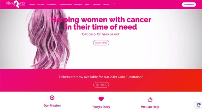 Screenshot of Pink Wig website designed in Saskatoon by Becker Design