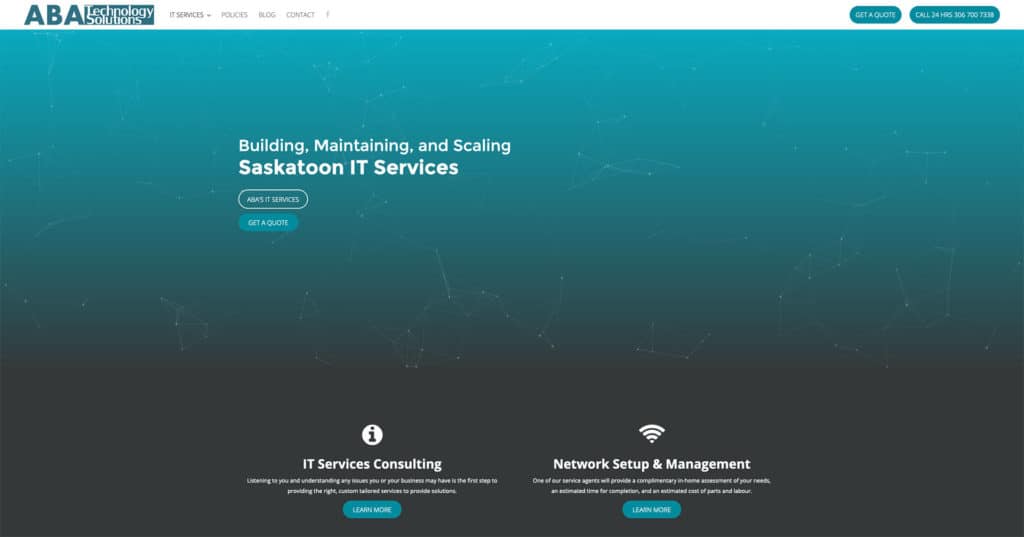 Screenshot of ABA Tech Solutions website designed in Saskatoon by Becker Design