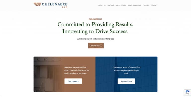 Screenshot of Cuelenaere LLP website designed in Saskatoon by Becker Design