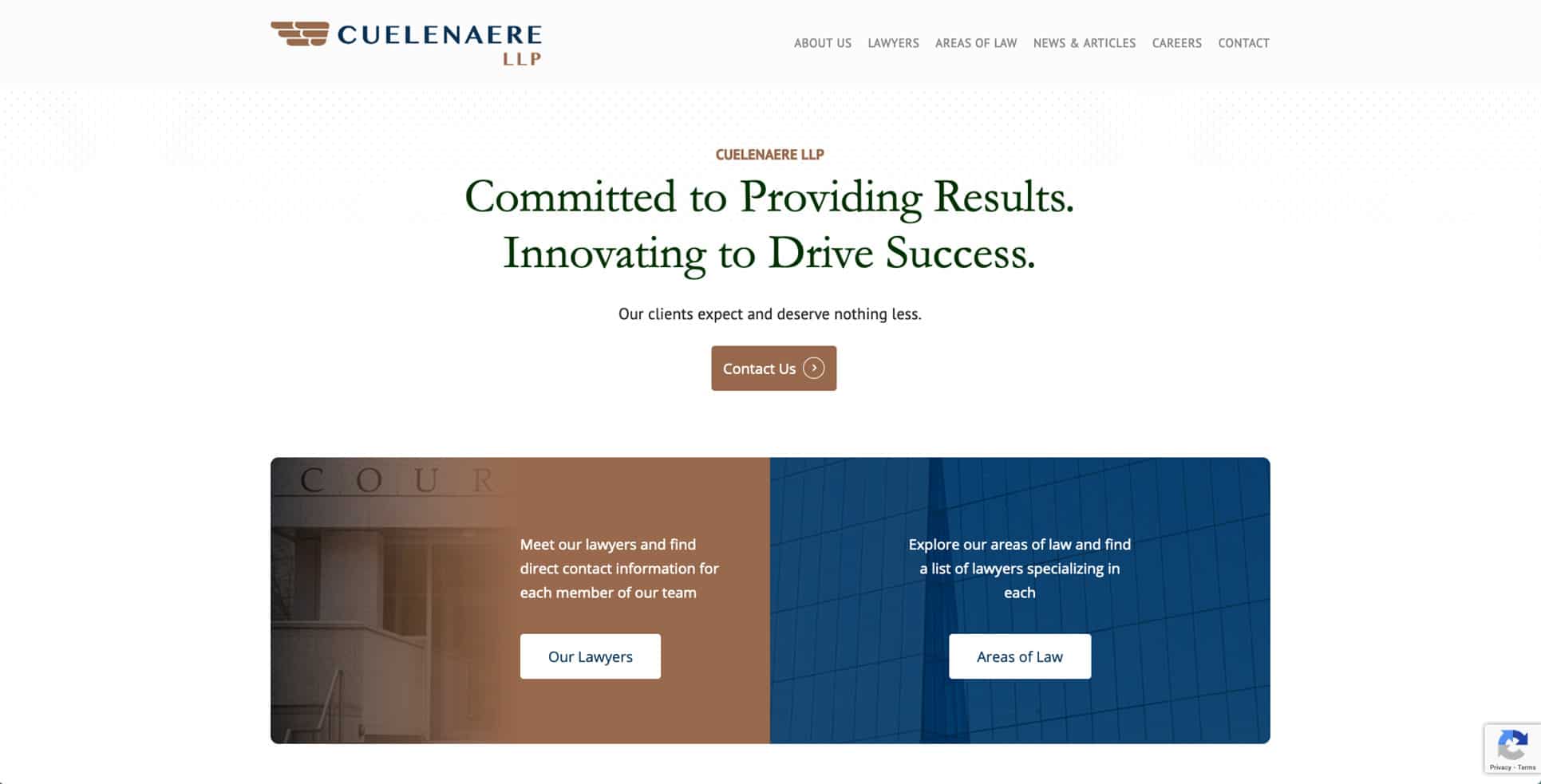 Screenshot of Cuelenaere LLP website designed in Saskatoon by Becker Design