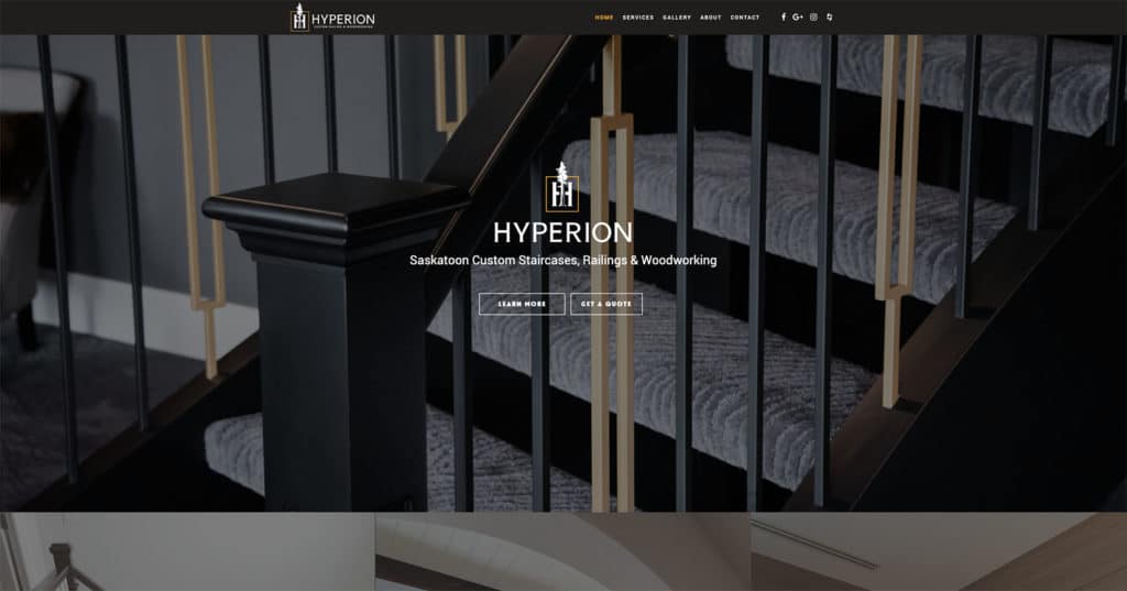 Screenshot of Hyperion Woodworking website designed in Saskatoon by Becker Design
