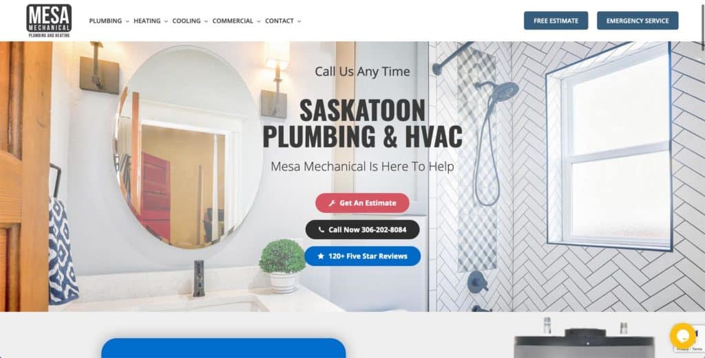 Screenshot of Mesa Mechanical website designed in Saskatoon by Becker Design