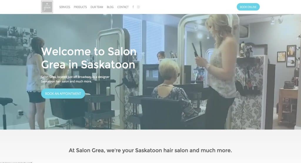 Screenshot of Salon Grea website designed in Saskatoon by Becker Design