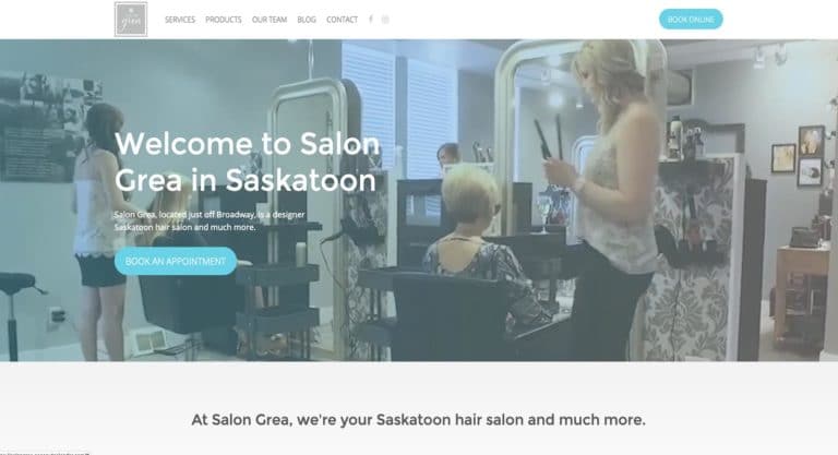 Screenshot of Salon Grea website designed in Saskatoon by Becker Design