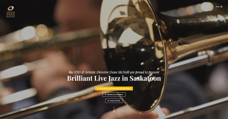 Screenshot of Saskatoon Jazz Orchestra website designed in Saskatoon by Becker Design