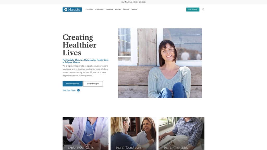 Screenshot of Nardella Clinic website, designed in Saskatoon by Becker Design