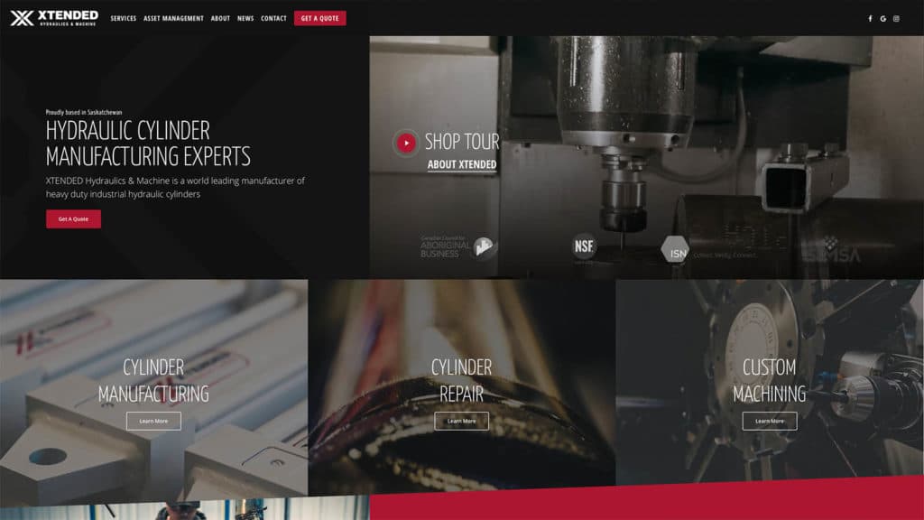 Screenshot of XTENDED Hydraulics website, designed in Saskatoon by Becker Design