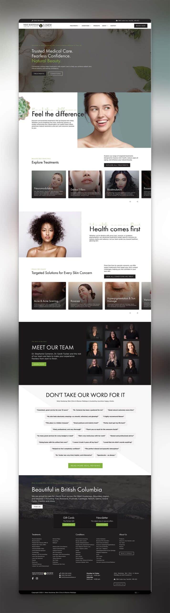 Screenshot of full height web design for Renew Medispa