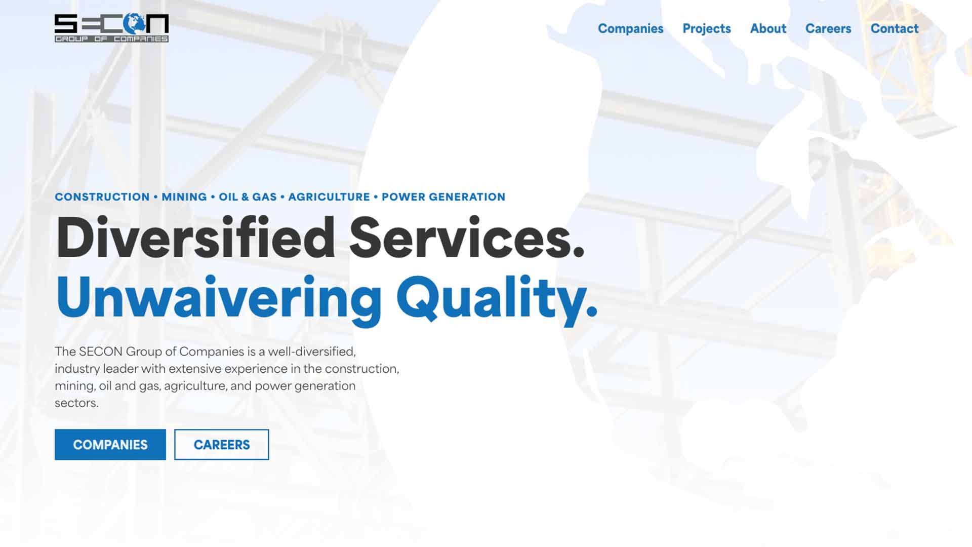 Screenshot of full height web design for SECON Group