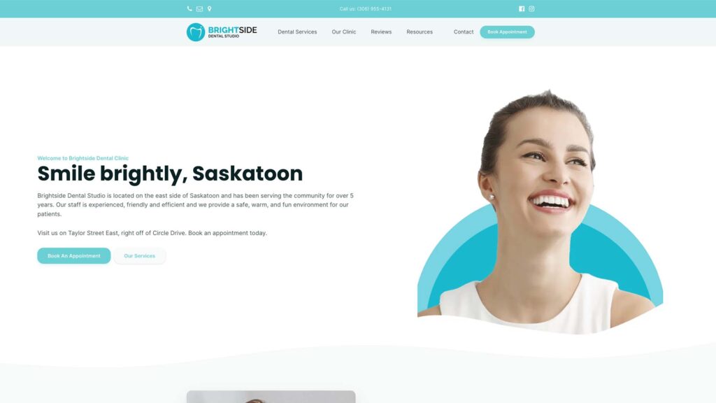 Device displaying the web design for Brightside Dental Studio