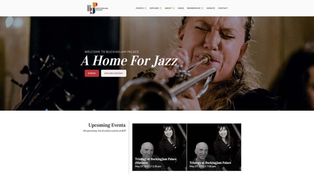 Device displaying web design for BuckingJam Palace