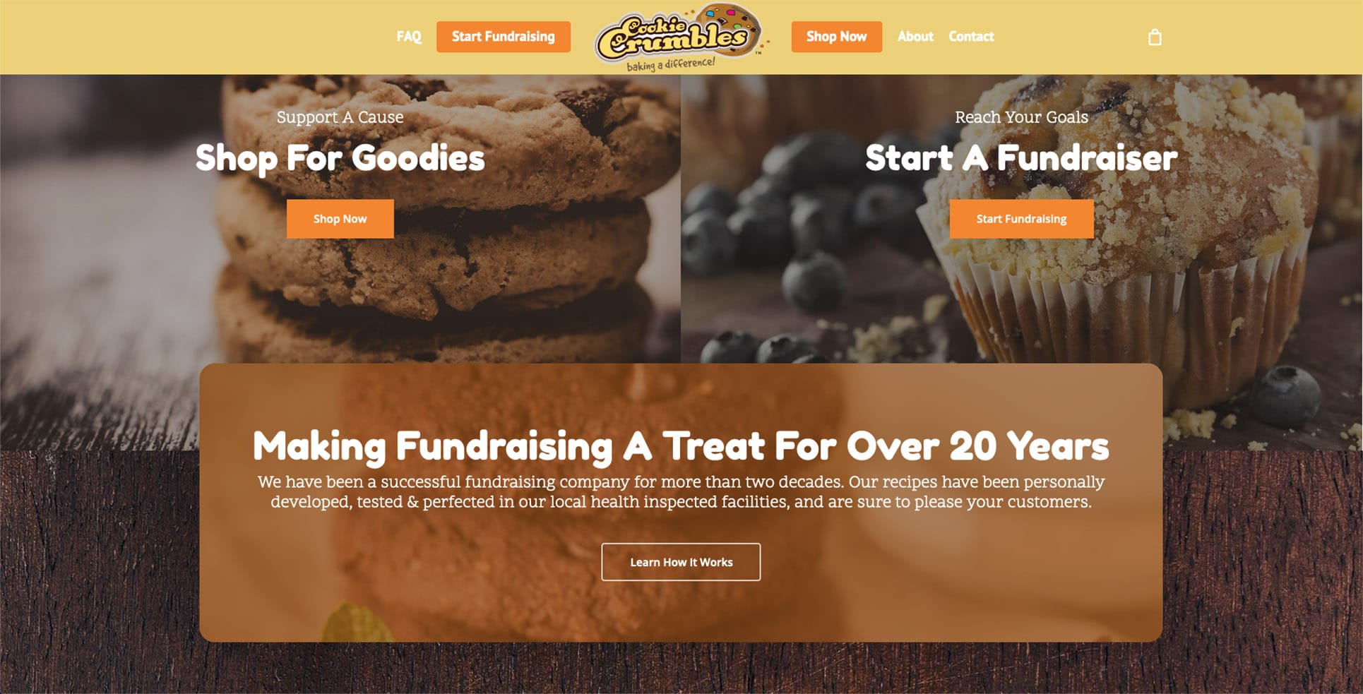 Device displaying the web design for Cookie Crumbles Fundraising