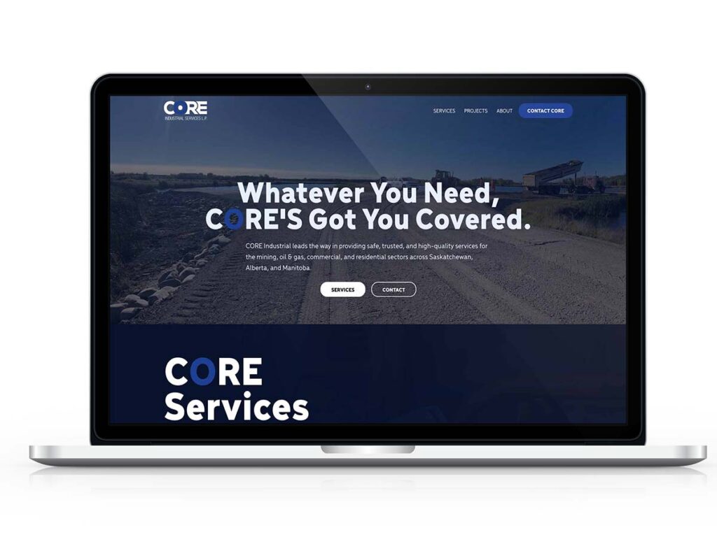 Device displaying web design for CORE Industrial