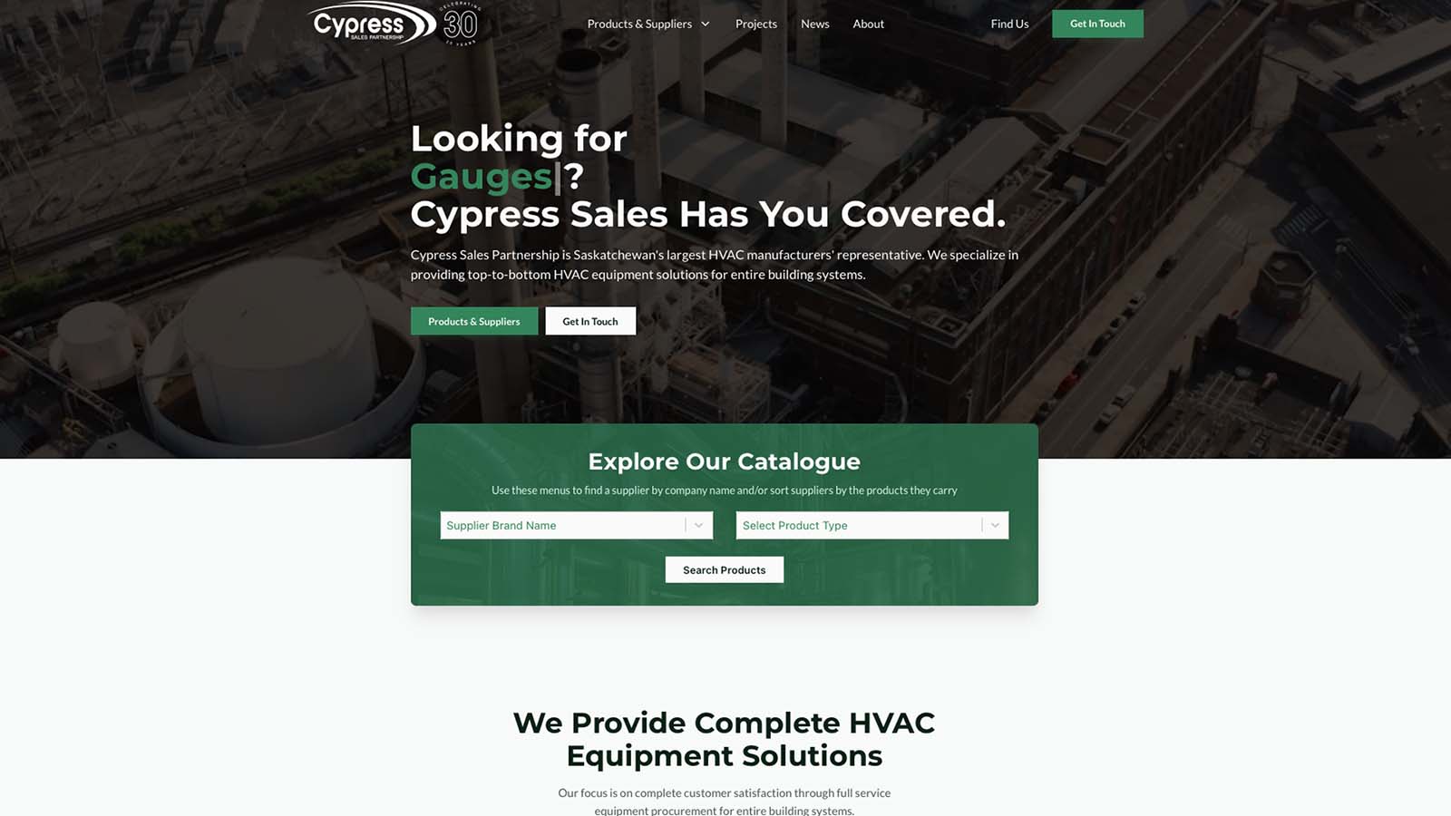 Screenshot of full height web design for Cypress Sales Partnership