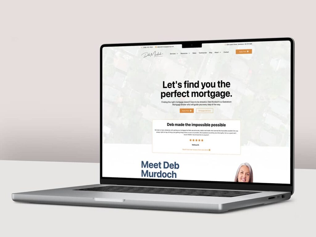 Device displaying the web design for DM Mortgage Broker