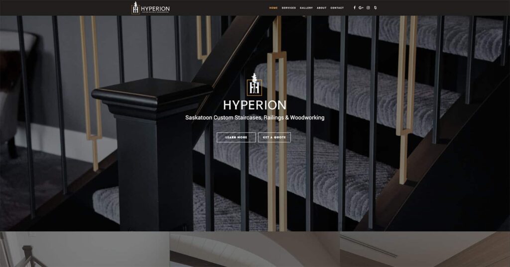 Device displaying web design for Hyperion Woodworking