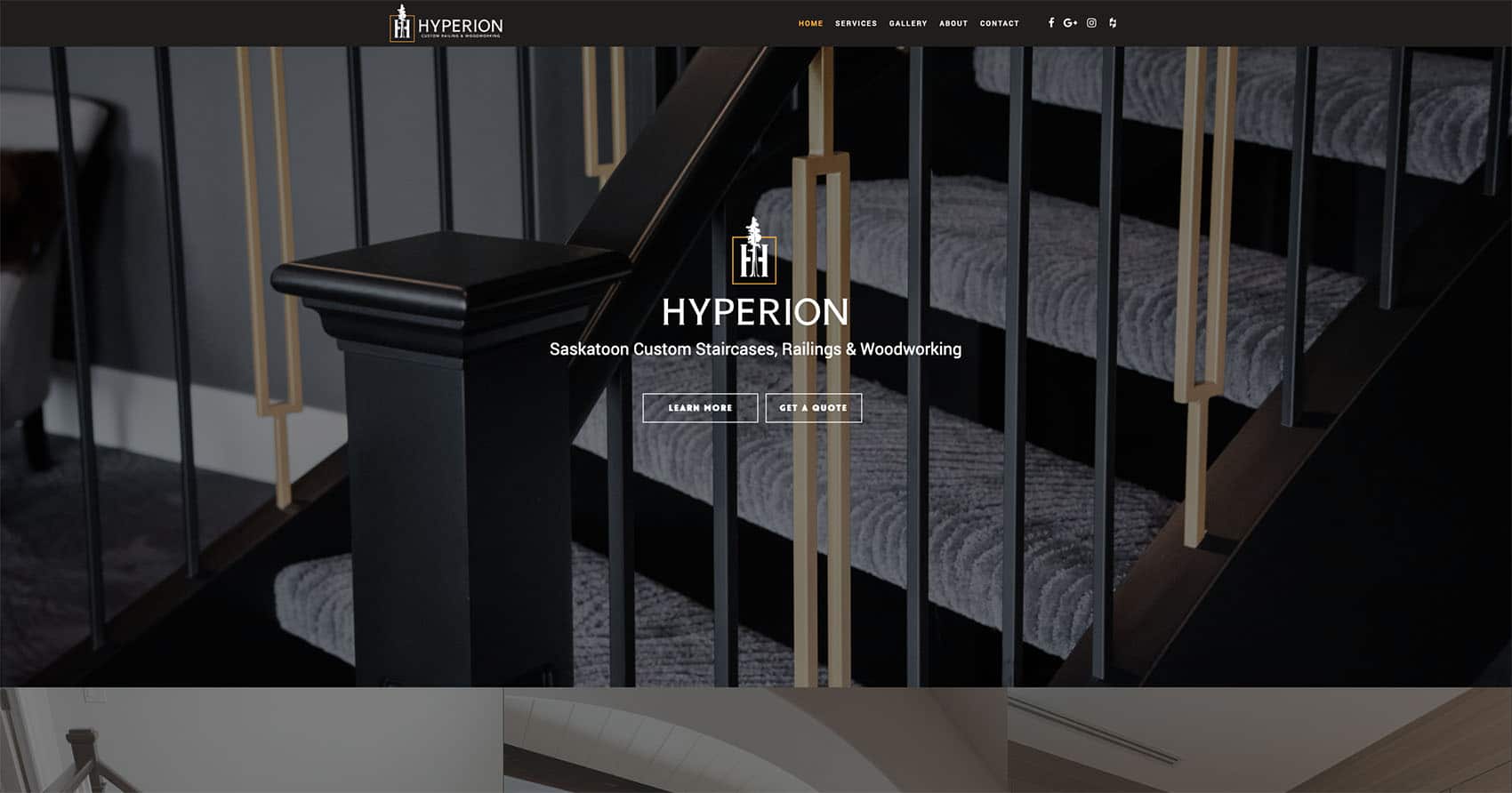Device displaying the web design for Hyperion Woodworking
