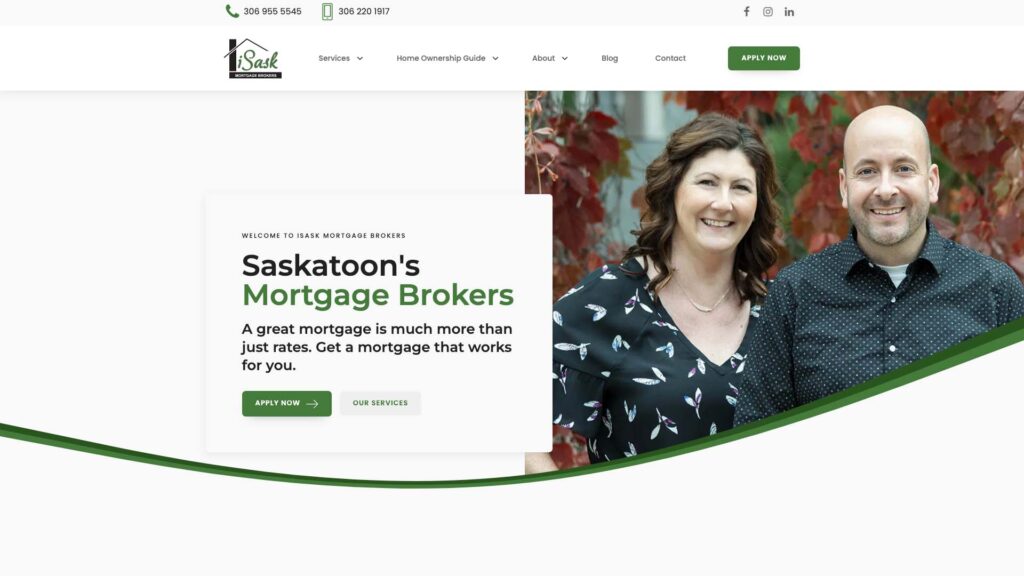 Device displaying the web design for iSask Mortgage Brokers