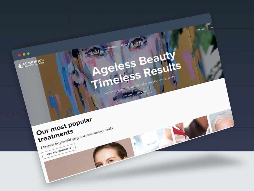 Device displaying the web design for Luminique Cosmetic & Laser