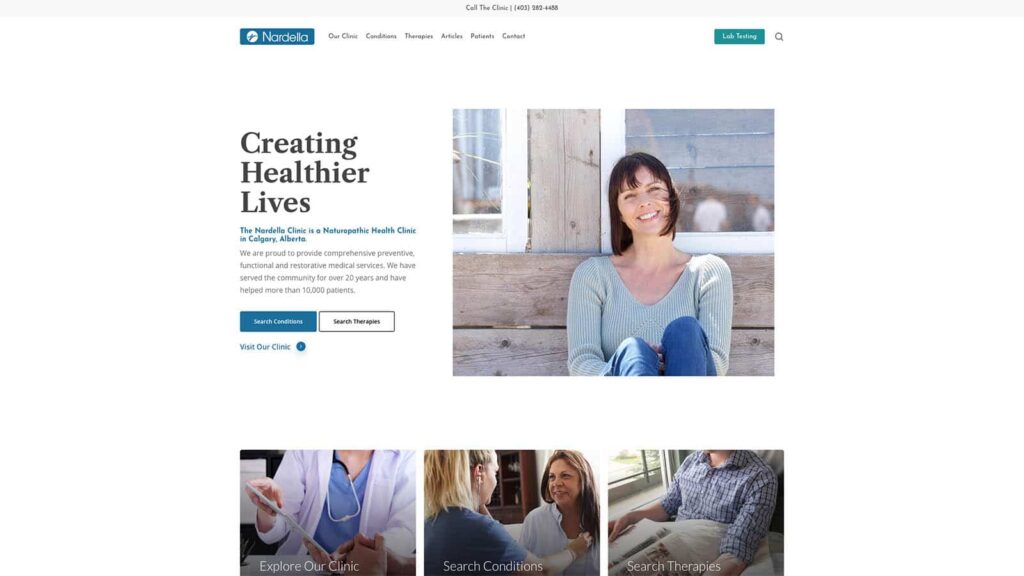 Device displaying the web design for Nardella Clinic