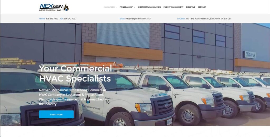 Device displaying web design for NexGen Mechanical