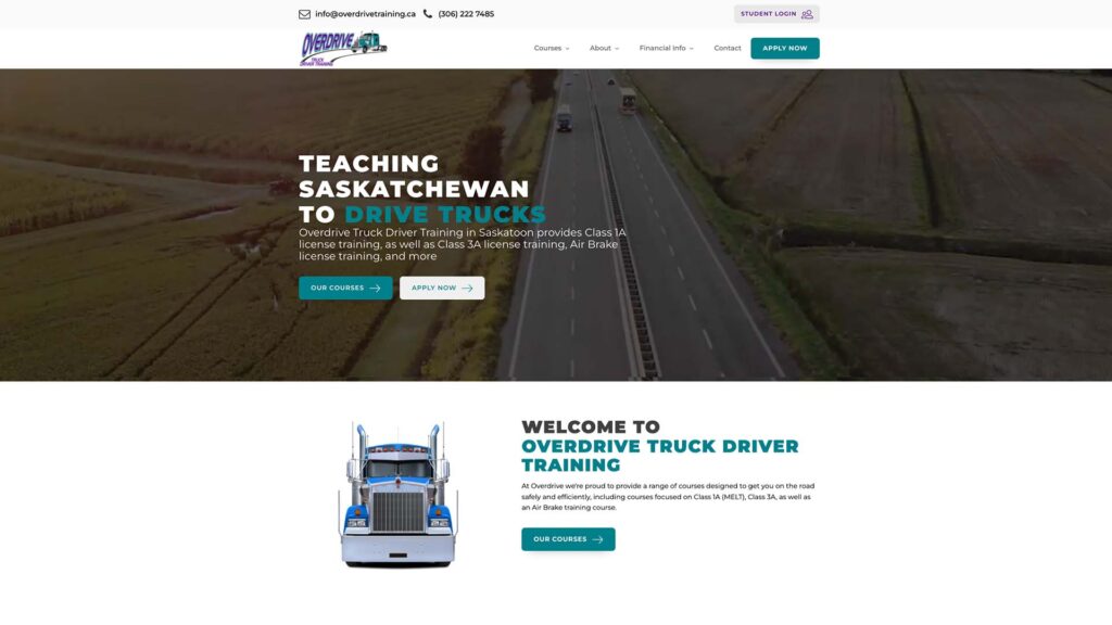 Device displaying web design for Overdrive Truck Driver Training