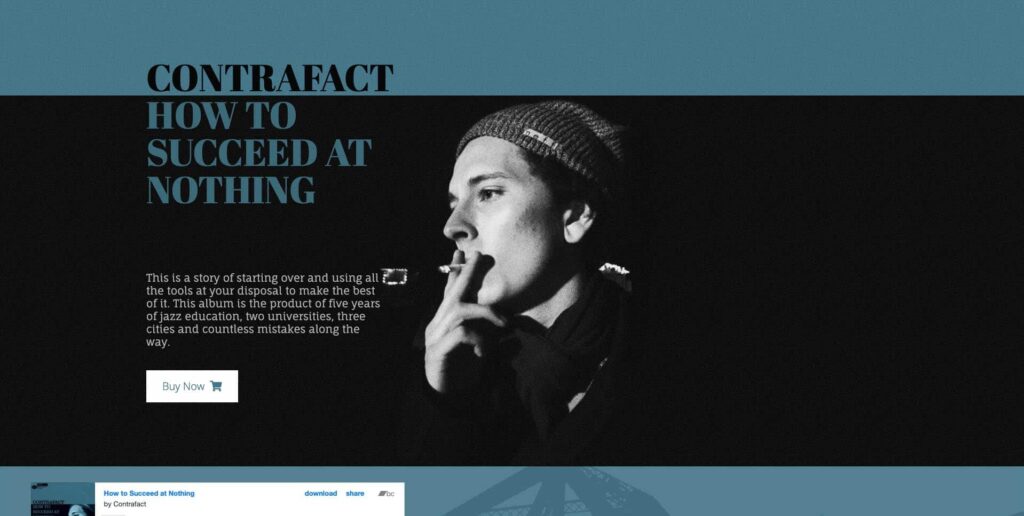 Device displaying web design for Contrafact
