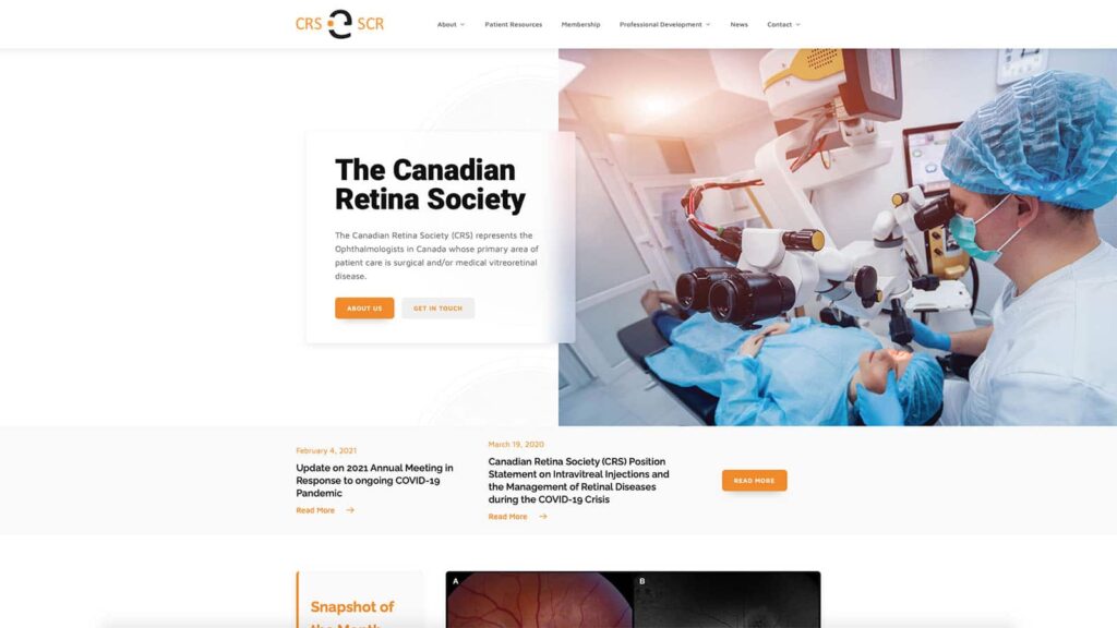 Device displaying the web design for Canadian Retina Society