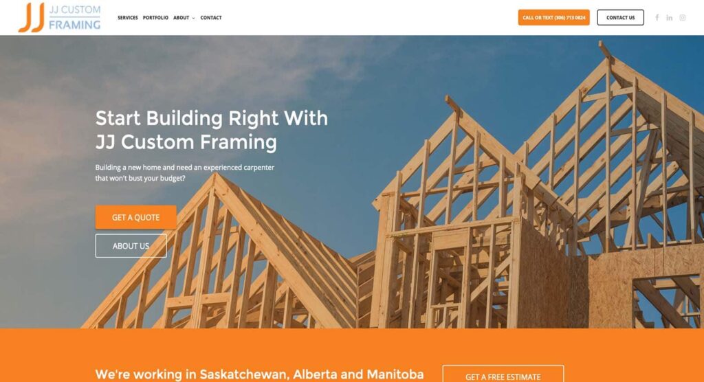 Device displaying web design for JJ Custom Framing
