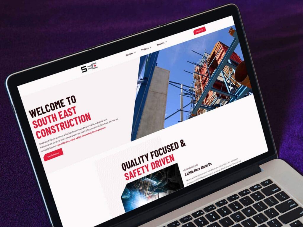 Device displaying web design for South East Construction