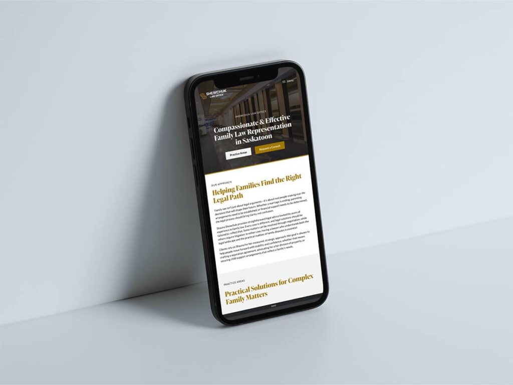 Device displaying the web design for Shewchuk Law