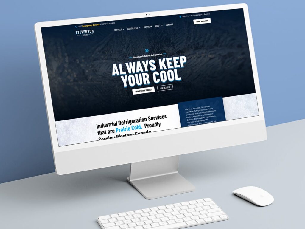 Device displaying web design for Stevenson Industrial Refrigeration