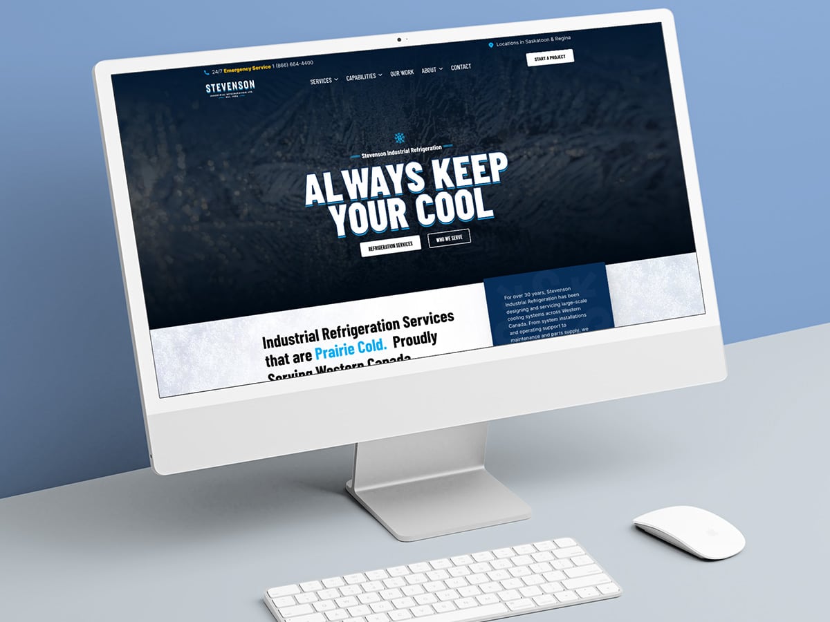 Device displaying the web design for Stevenson Industrial Refrigeration
