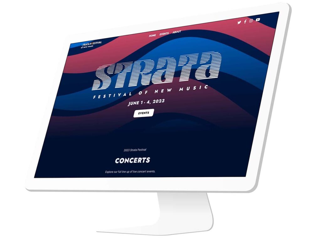 Device displaying web design for Strata Festival of New Music