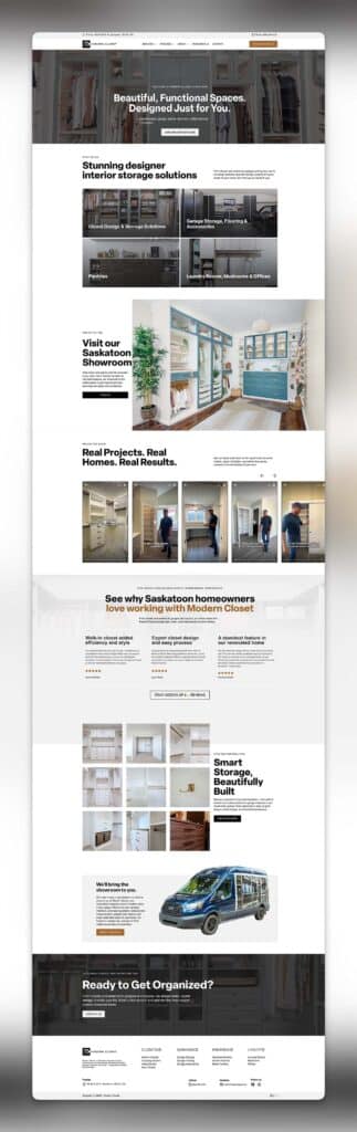 Device displaying the web design for Modern Closet