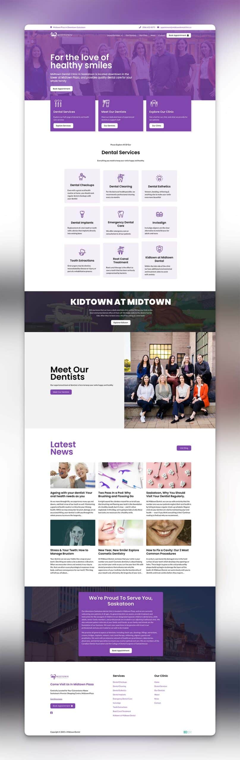 Screenshot of full height web design for Midtown Dental Clinic