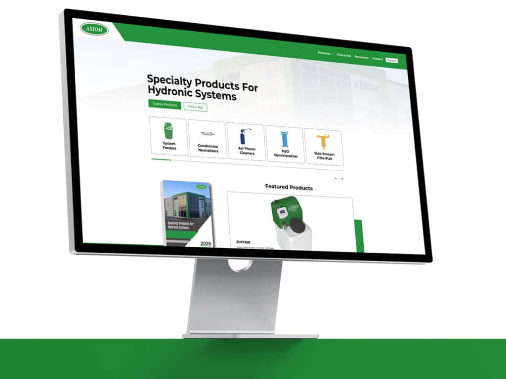 Device displaying the web design for Axiom Industries