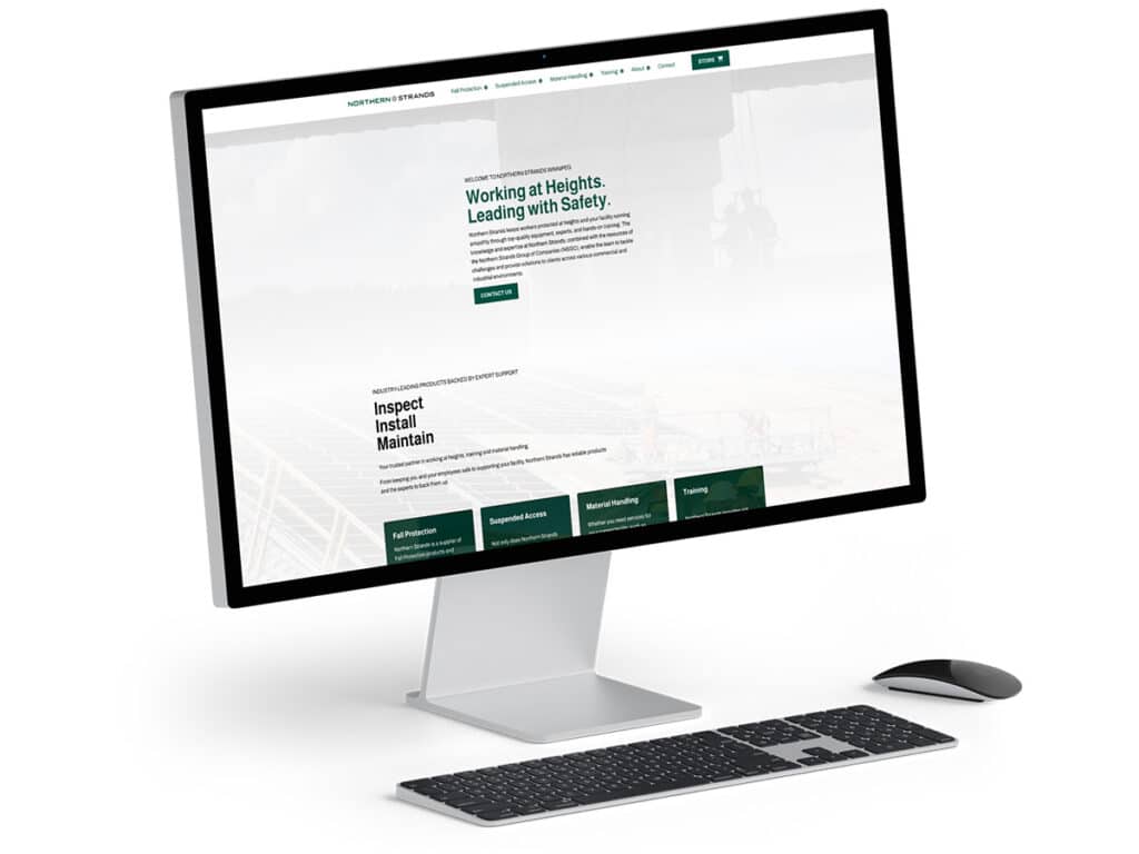 Device displaying the web design for Northern Strands Winnipeg