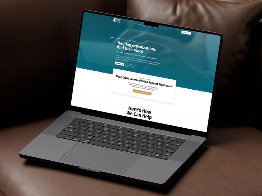 Device displaying Web Design for Your Voice Consulting