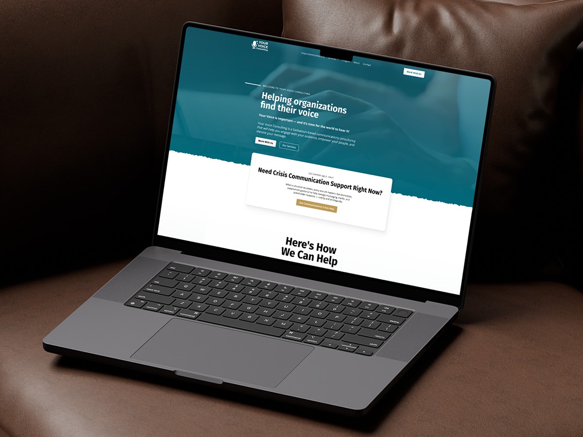 Device displaying the web design for Your Voice Consulting