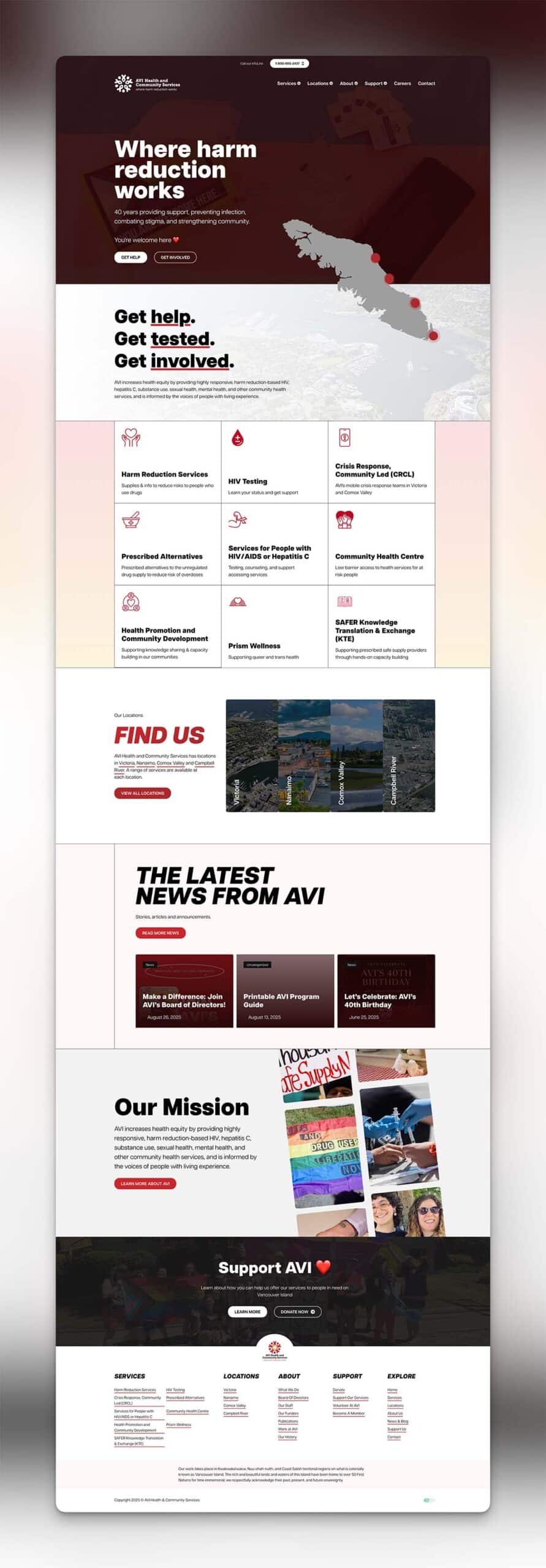 Full-page capture of the AVI Health & Community Services website