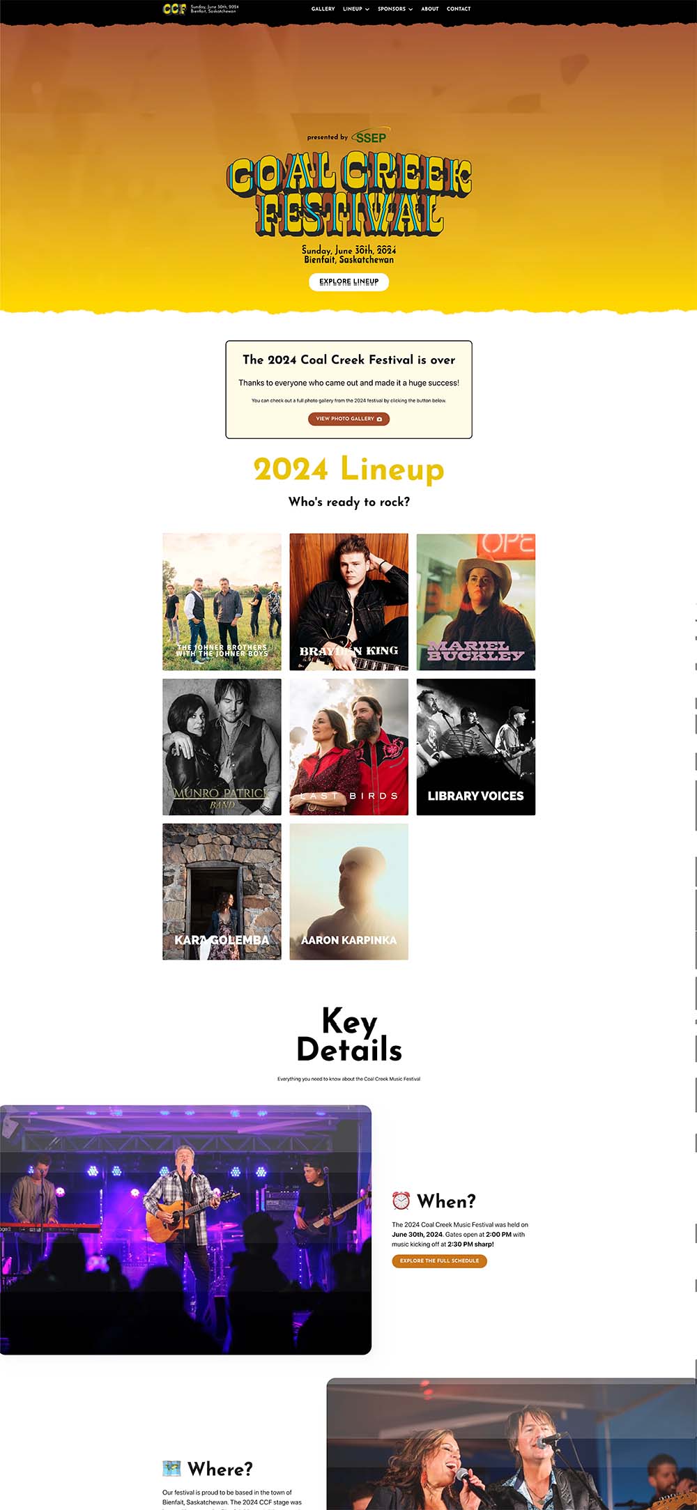 Full-page capture of the Coal Creek Festival website
