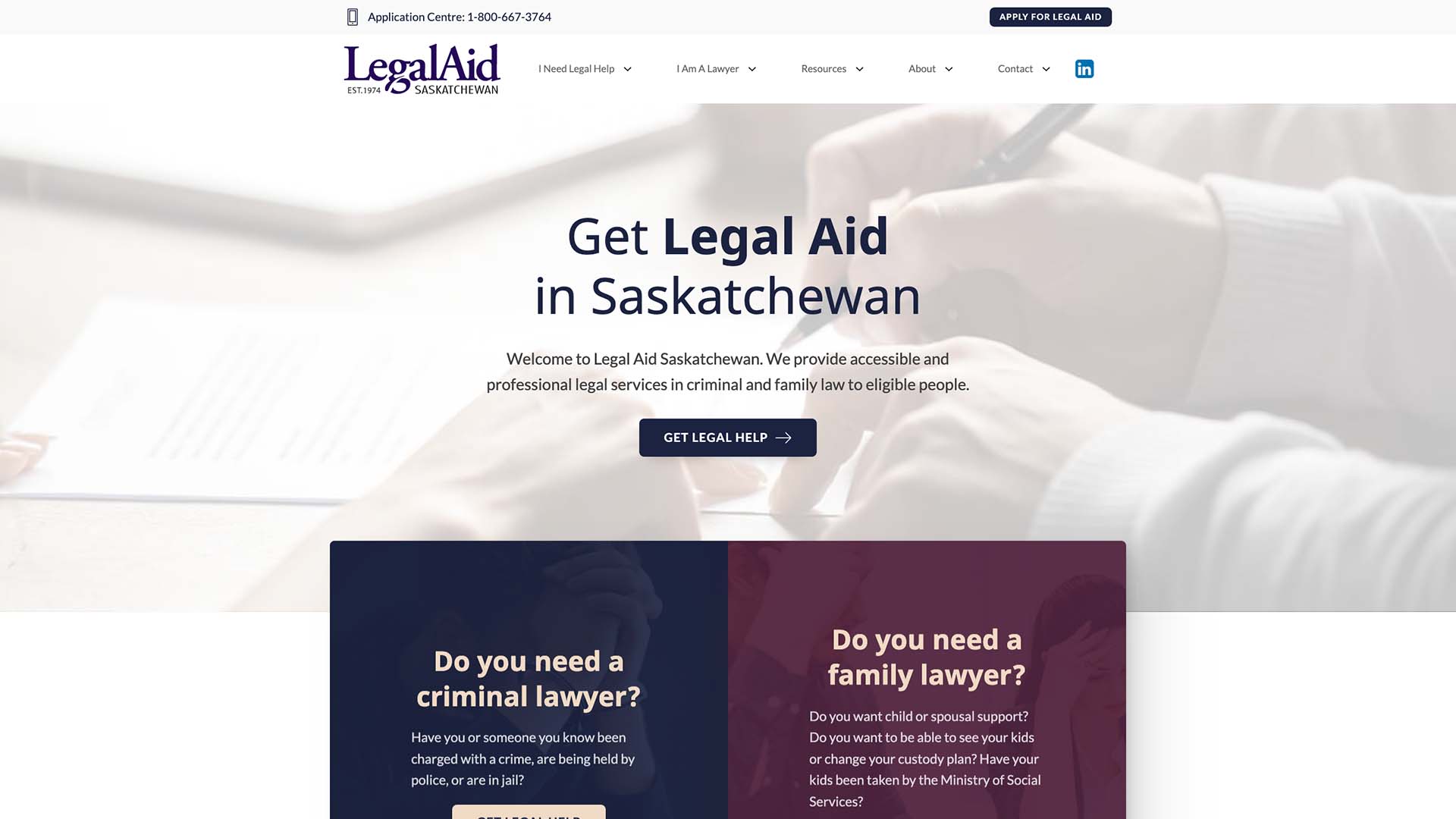 Full-page capture of the Legal Aid Saskatchewan website