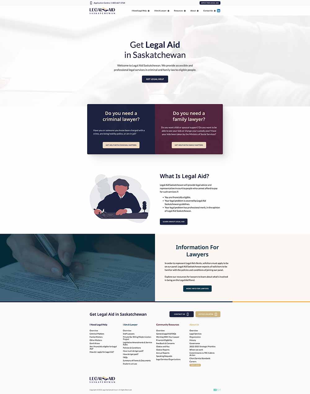 Full-page capture of the Legal Aid Saskatchewan website