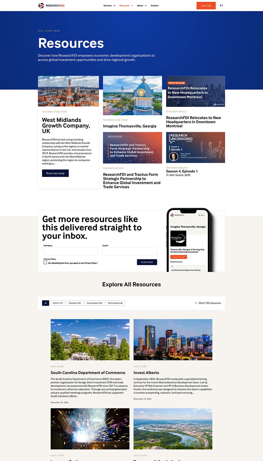 Full-page capture of the ResearchFDI website
