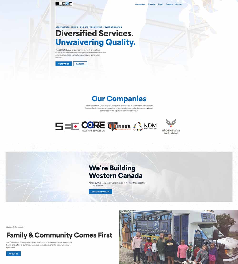 Full-page capture of the SECON Group website