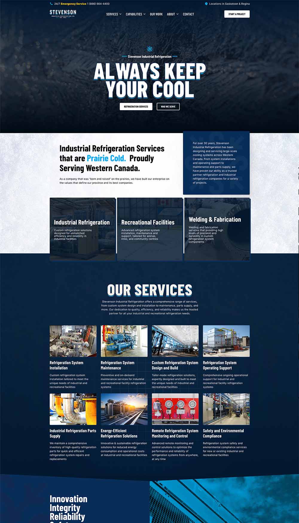 Full-page capture of the Stevenson Industrial Refrigeration website