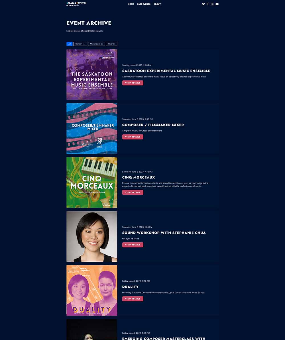 Full-page capture of the Strata Festival of New Music website