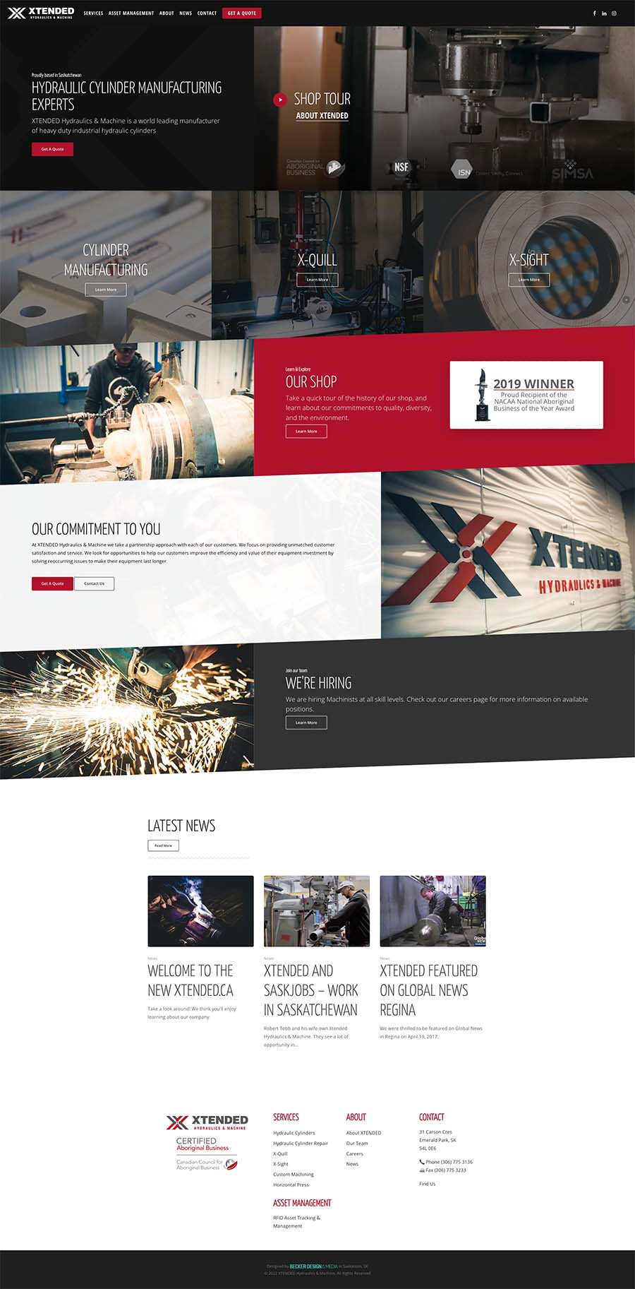 Full-page capture of the XTENDED Hydraulics & Machine website